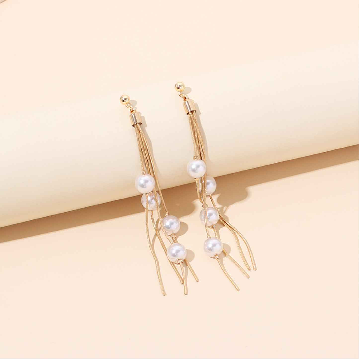 Gold Perlen Ohrringe mit Quaste