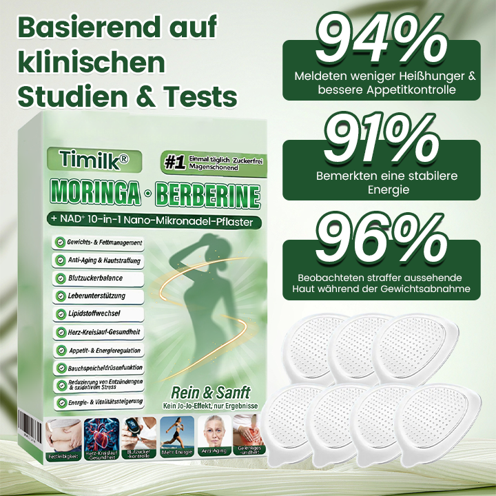 Offizieller Store | ☀️☀️ Timilk® Moringa · Berberine + NAD+ 10-in-1 Nano-Mikronadelpflaster(Nur einmal täglich – sichtbare Veränderungen innerhalb von 7 Tagen)🔥❤️
