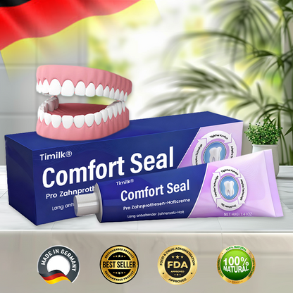 🔥 BEGRENZTES SONDERANGEBOT 🔥 Timilk® Comfort Seal Pro Zahnprothesen-Haftcreme 🦷💜 FDA-zertifiziert (Klinisch getestet: 96 Stunden Halt für sicheren, komfortablen und zinkfreien Sitz der Zahnprothese)