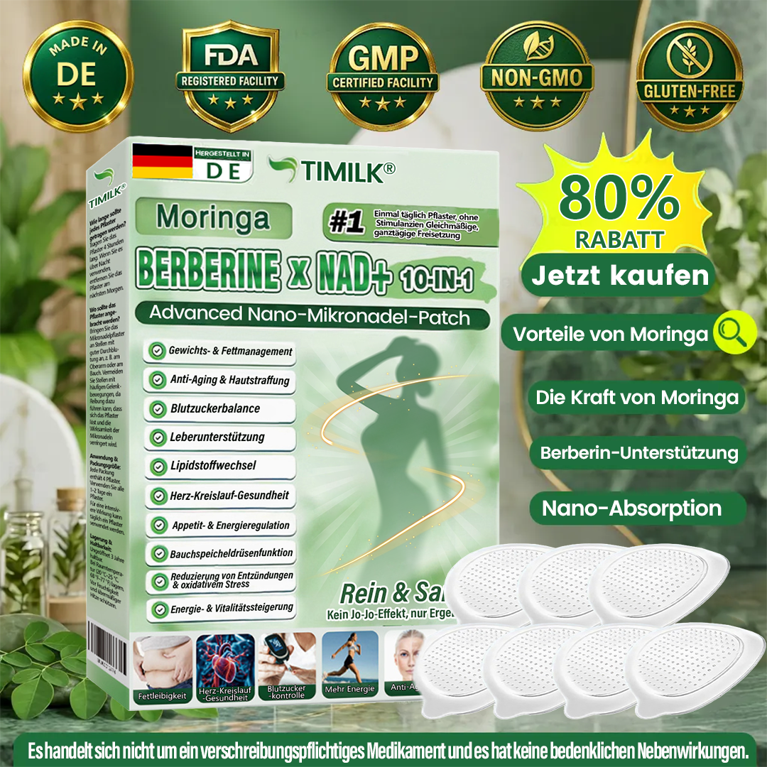 Offizieller Store | ☀️☀️ Timilk® Moringa · Berberin × NAD+ 10-in-1 Advanced Nano-Mikronadel-Patch GER (Nur einmal täglich anwenden – sichtbare Veränderungen in 7 Tagen)