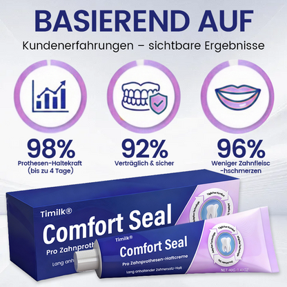 🔥 BEGRENZTES SONDERANGEBOT 🔥 Timilk® Comfort Seal Pro Zahnprothesen-Haftcreme 🦷💜 FDA-zertifiziert (Klinisch getestet: 96 Stunden Halt für sicheren, komfortablen und zinkfreien Sitz der Zahnprothese)